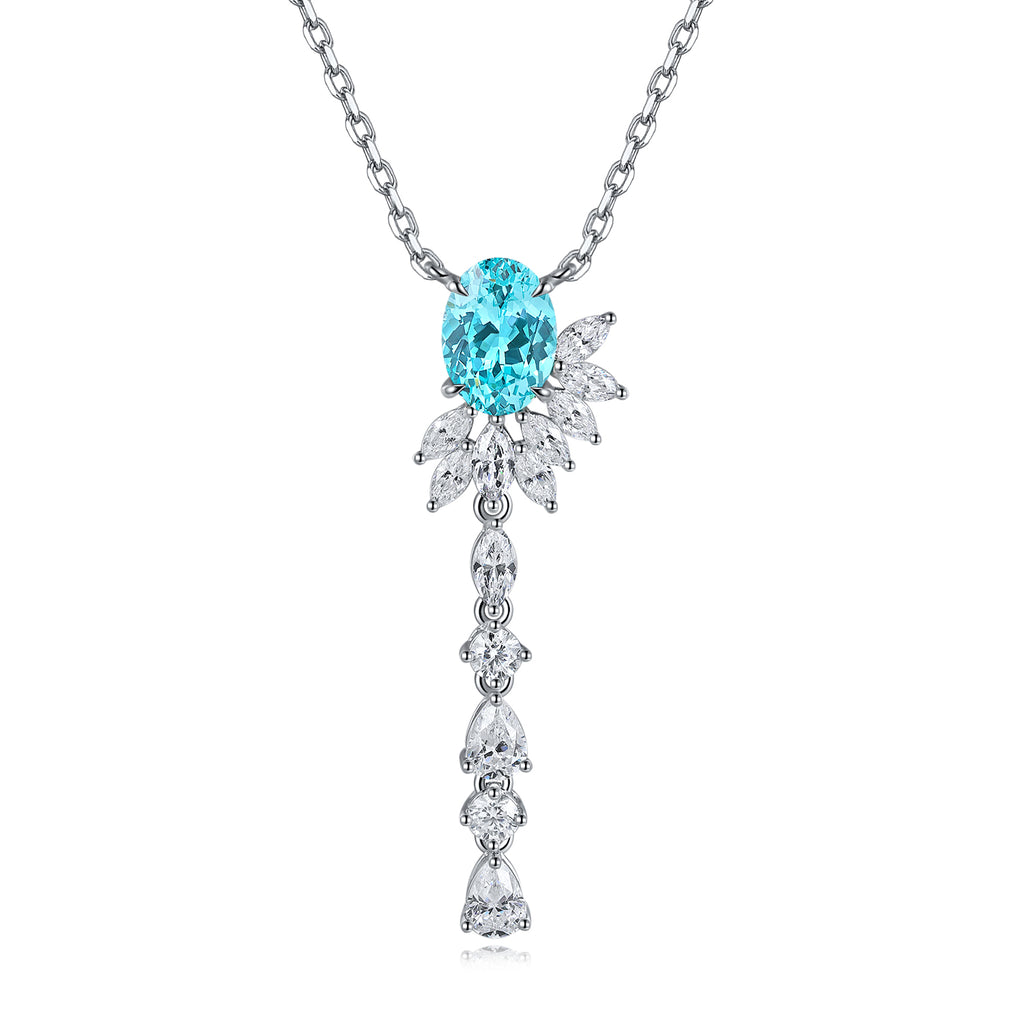 S925 Argent 4.3g Ruby Paraiba Lariat Collier créé en laboratoire