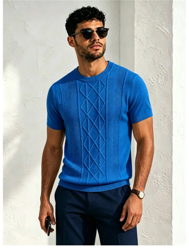 Haut à manches courtes tricotées en V-Neck pour hommes