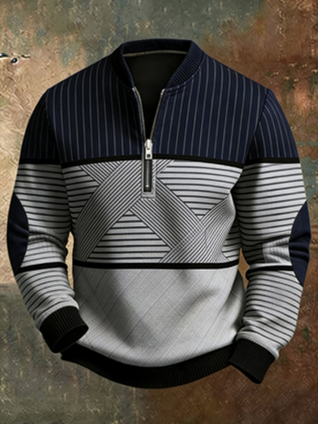 Homme imprimé demi-zip pullover manches longues Hoodie