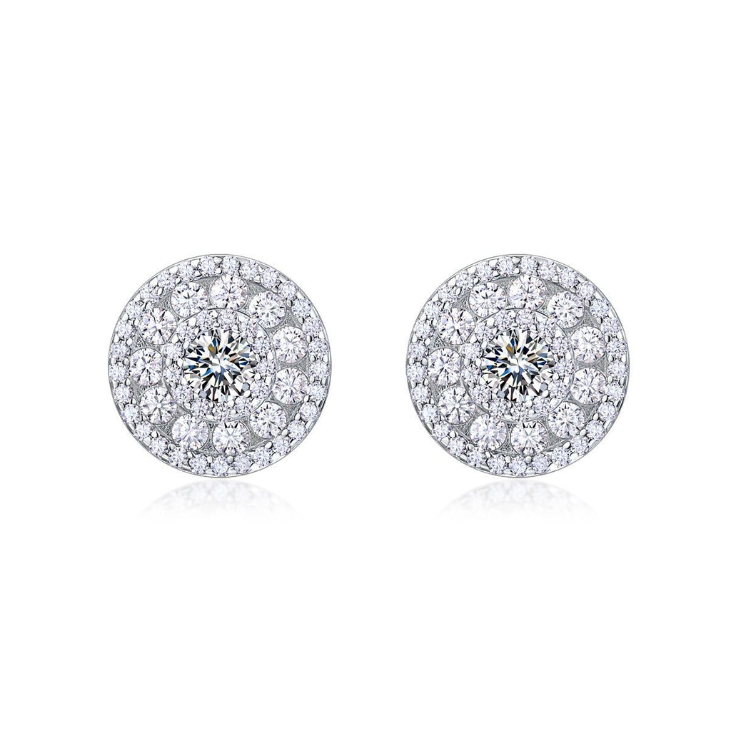 S925 Boucles d'oreilles rondes en argent sterling Halo Sterling