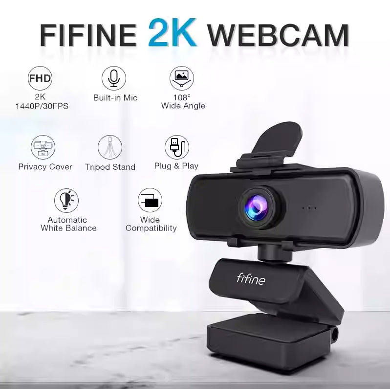 1440p Webcam PC Full HD avec trépied microphone