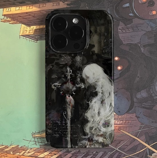 Rétro blanc cheveux fille Art cas téléphone