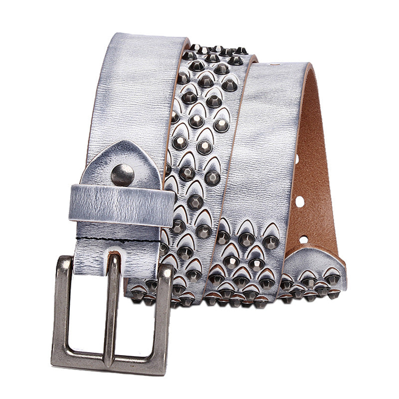 Ceinture de rivet distinctive pour femmes en cuir de vache pleine fleur