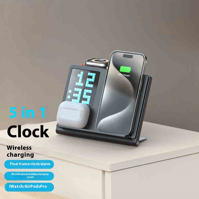 Chargeur numérique d'horloge magnétique pliant sans fil cinq en un