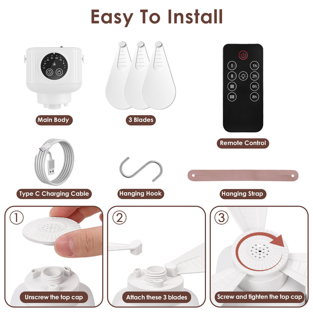 Ventilateur de plafond de tente 1Pc avec lampe 7200mah Batterie rechargeable Eventail suspendu W