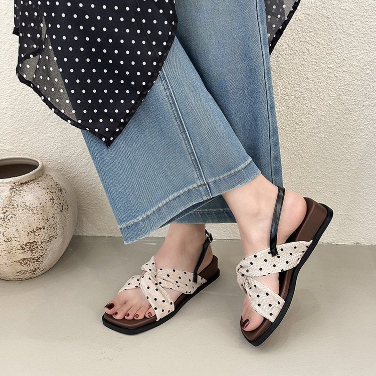 Femmes Polka Dot Sangle croisée enroulée Sandales