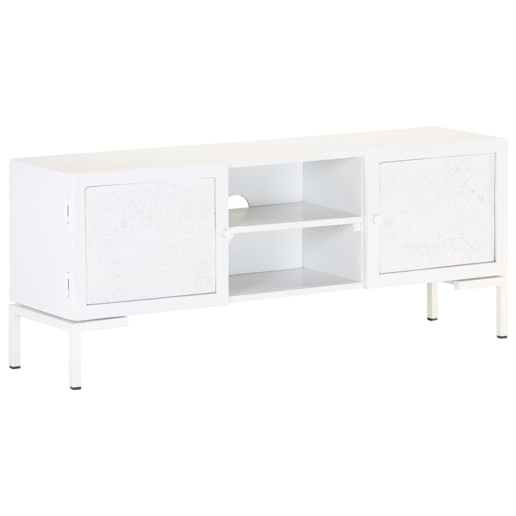 Armoire TV, blanc, 115x30x46 cm, bois de mangue massif