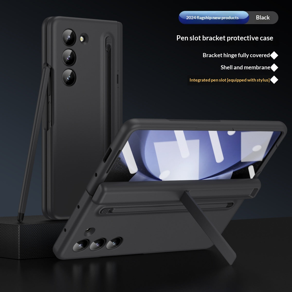 Case de téléphone avec support de fente de stylo et protecteur d'écran tout en un