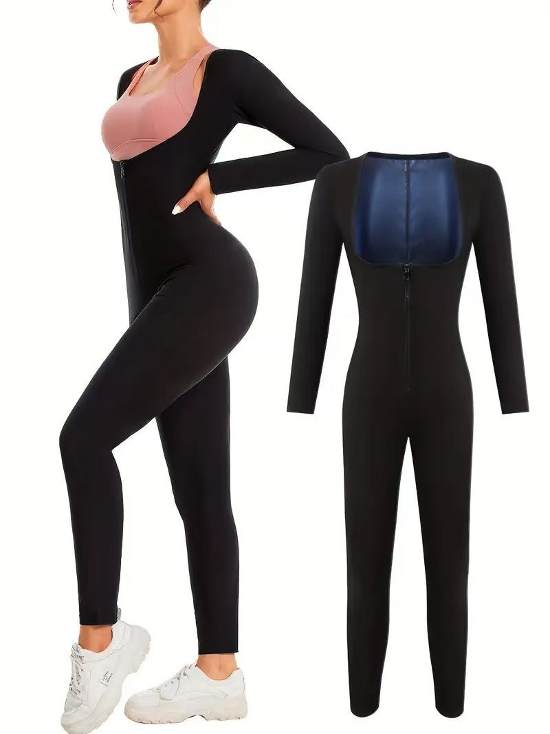 Taille plus femmes Sauna costume minceur complet de compression du corps combinaison de saut manches longues Wai