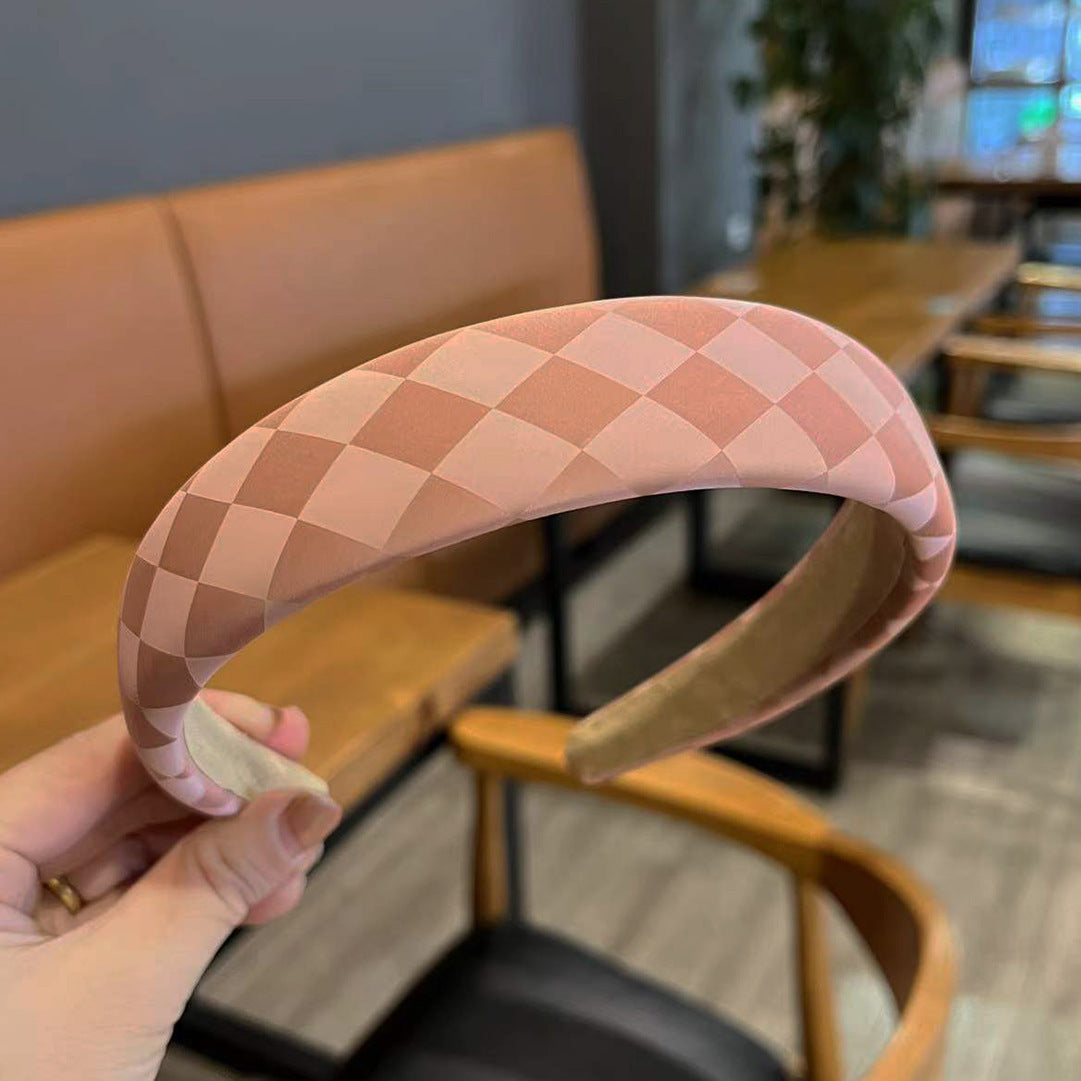Retro Mode Cuir Haut Crâne Haut Chessboard Bandeau d'éponge Lattice