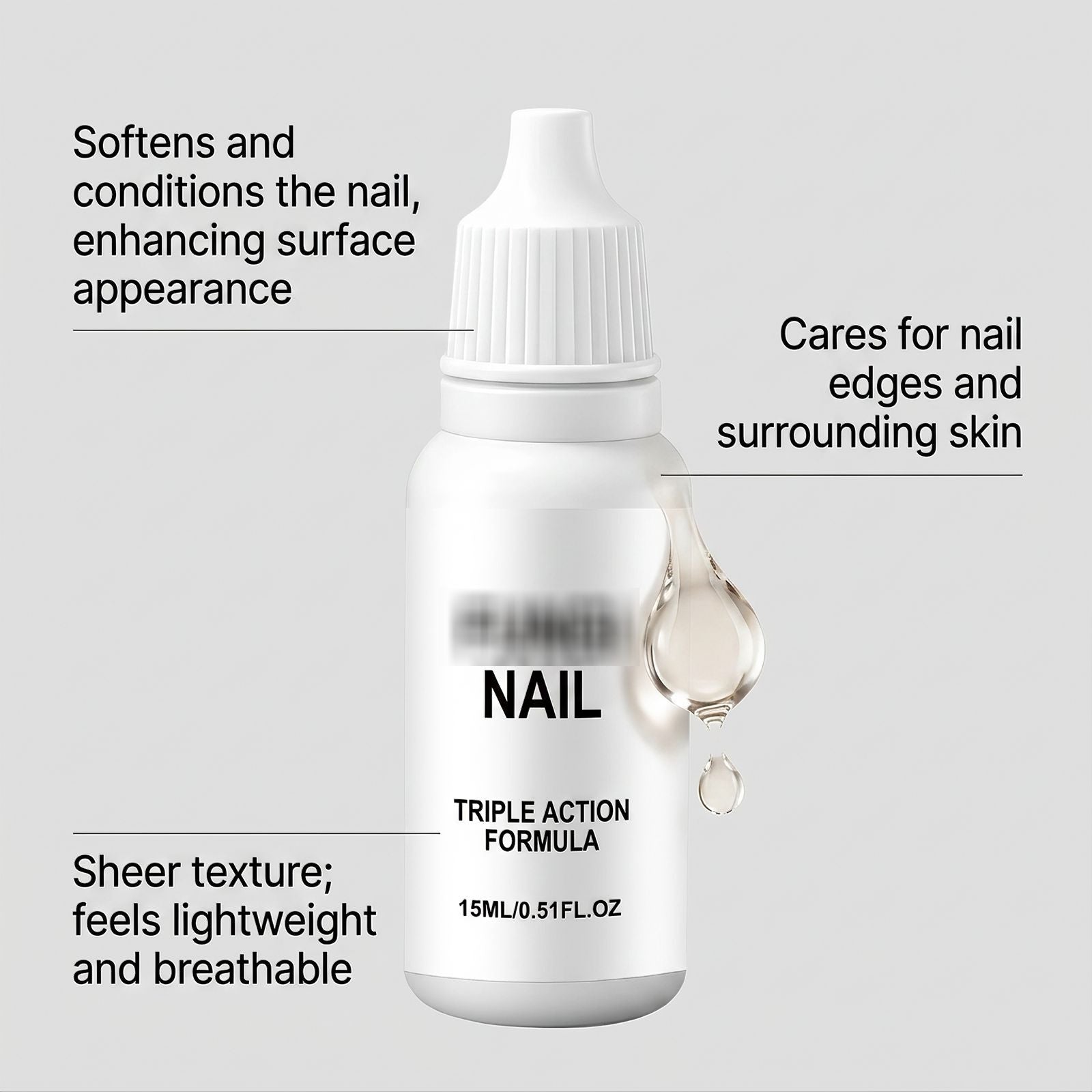 Solution de traitement nettoyante et apaisante pour les gouttes de soin des ongles