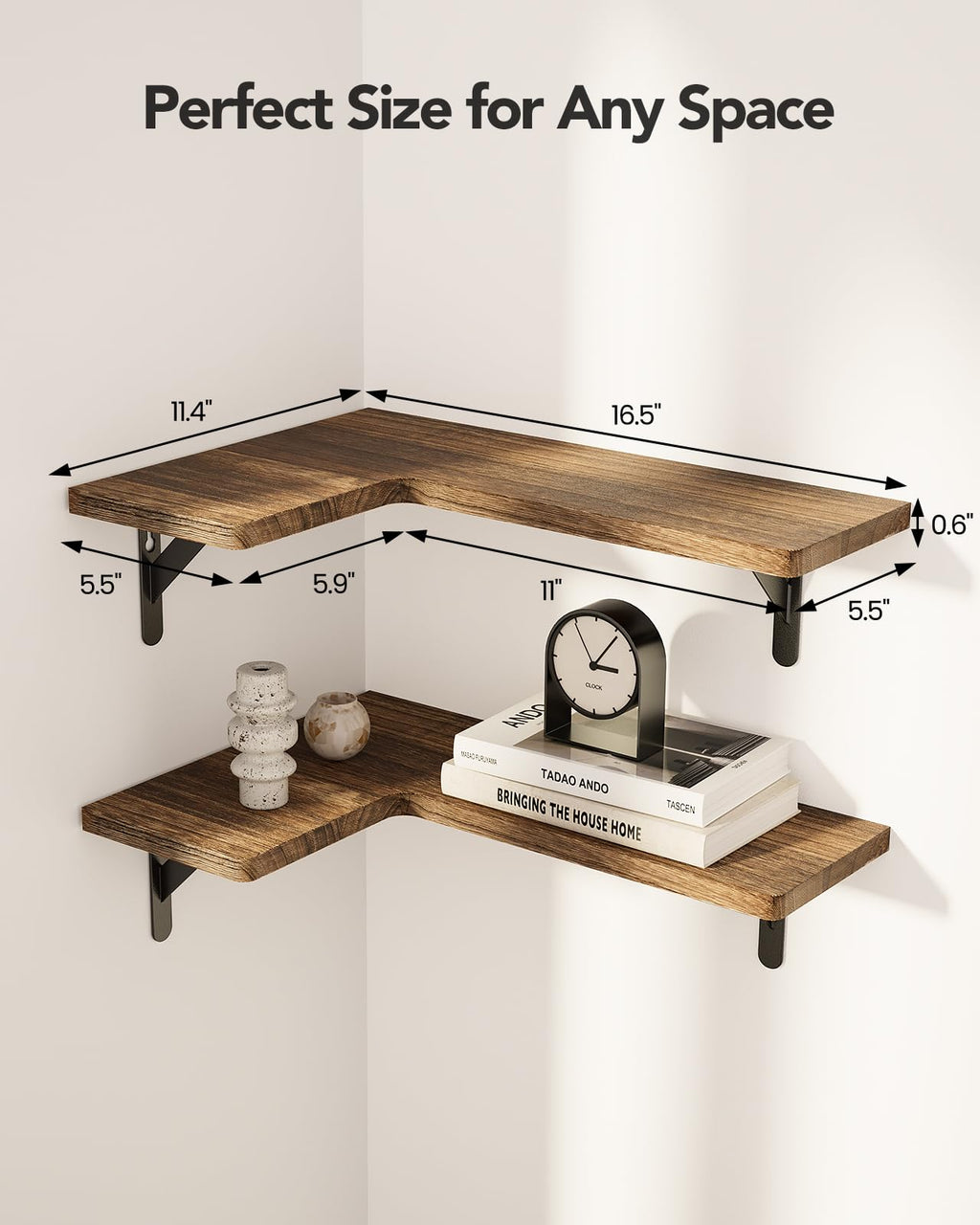 Amada HOMEFURNISHING Corner Tablettes flottantes Ensemble de 4 Tablettes murales Corner