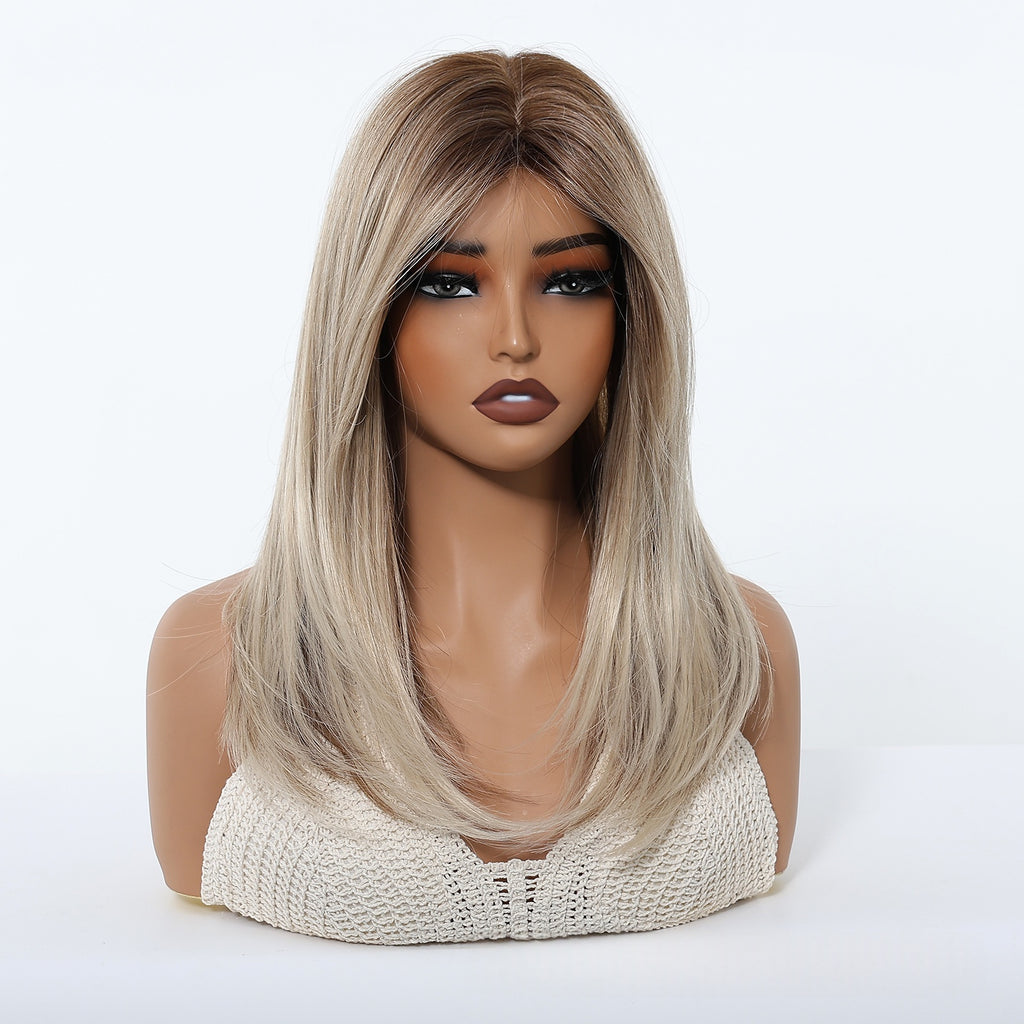Gradient Or Perruque Femme Pleine Tête Longueur moyenne