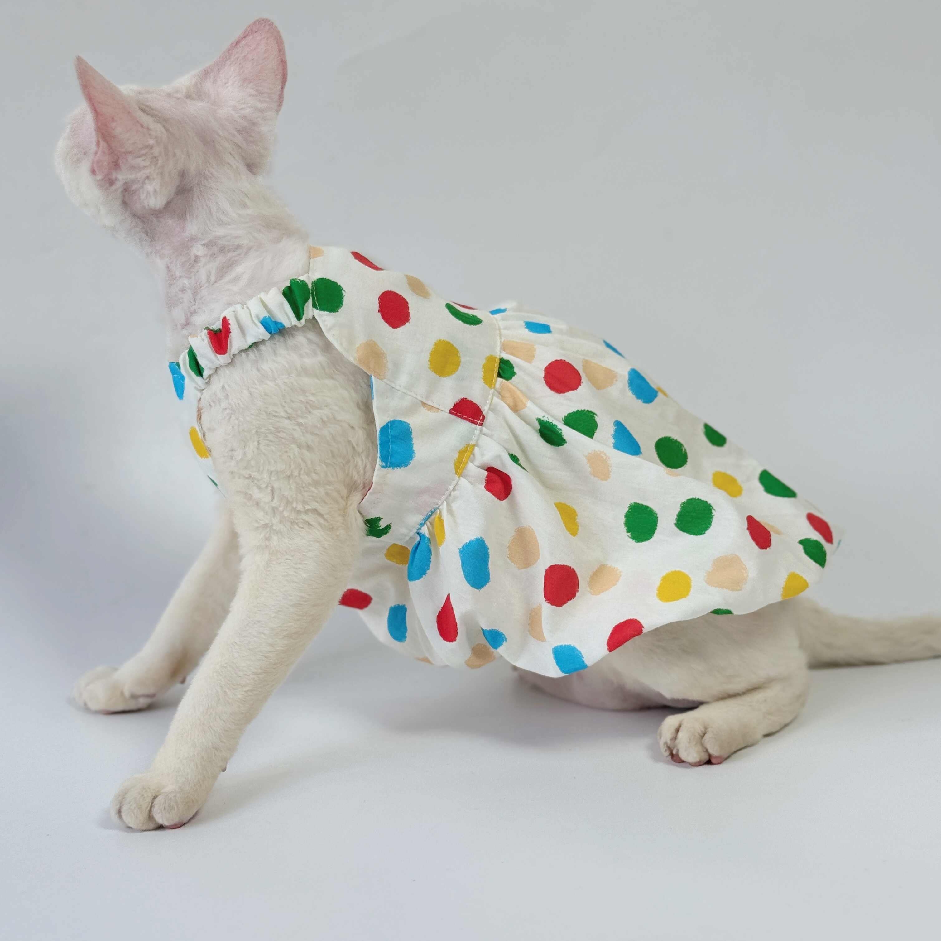 Sphynx Cat Coton Polka Dot Robe Colorée d'été pour les chats sans cheveux