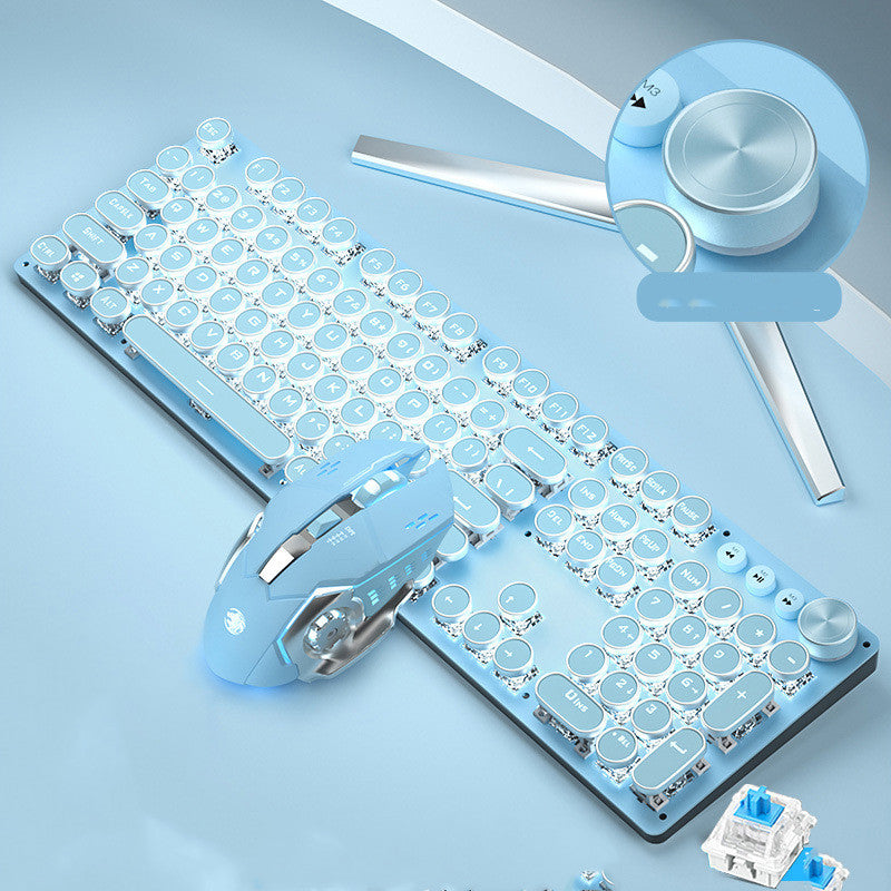 Clavier mécanique Mouse filaire Set Interface Usb Rechargeable Blue Retro Punk Version