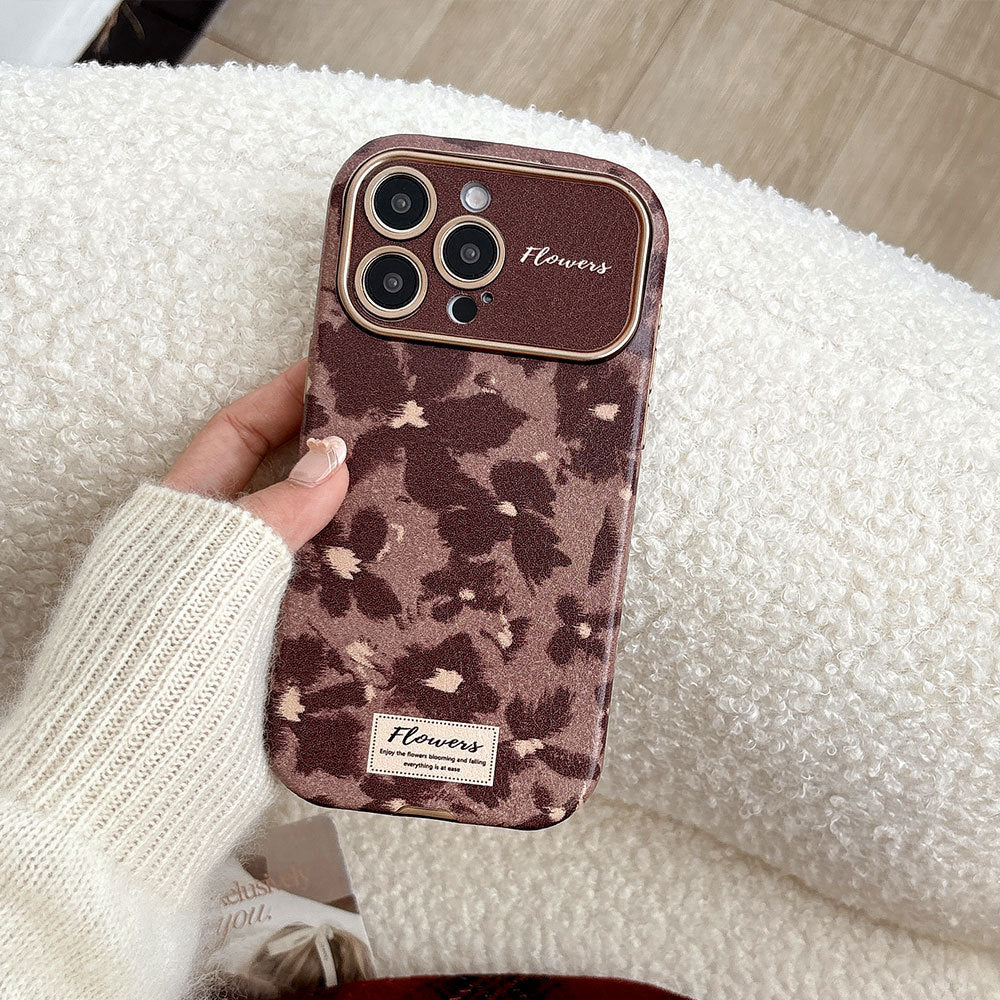 Housse de protection pour téléphone résistant aux éclaboussures brunes et florales
