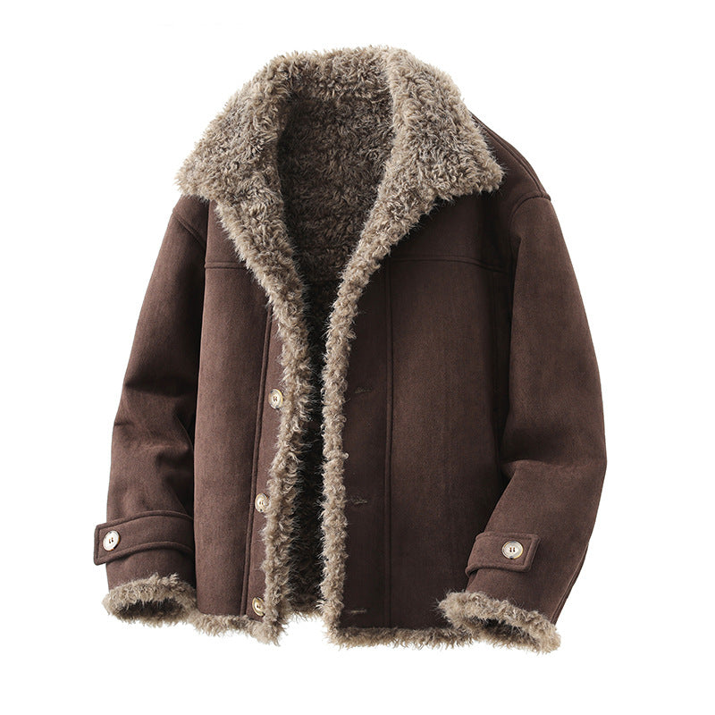 Veste surdimensionnée en lambs de Faux avec un linge de fourrure et un complet de design épais