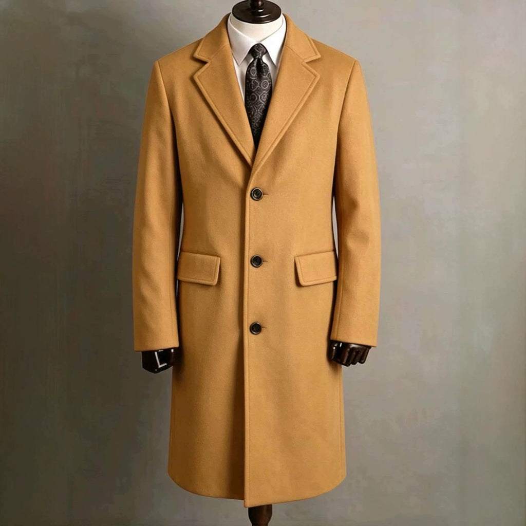 Mens Slim-Fit Trench Longueur Extended-Length Coat with Pocket Flaps