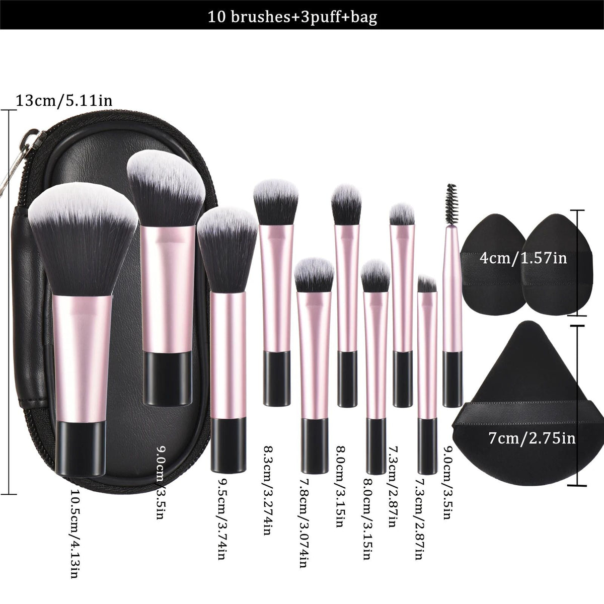 Set mini brosse de maquillage avec sac de rangement