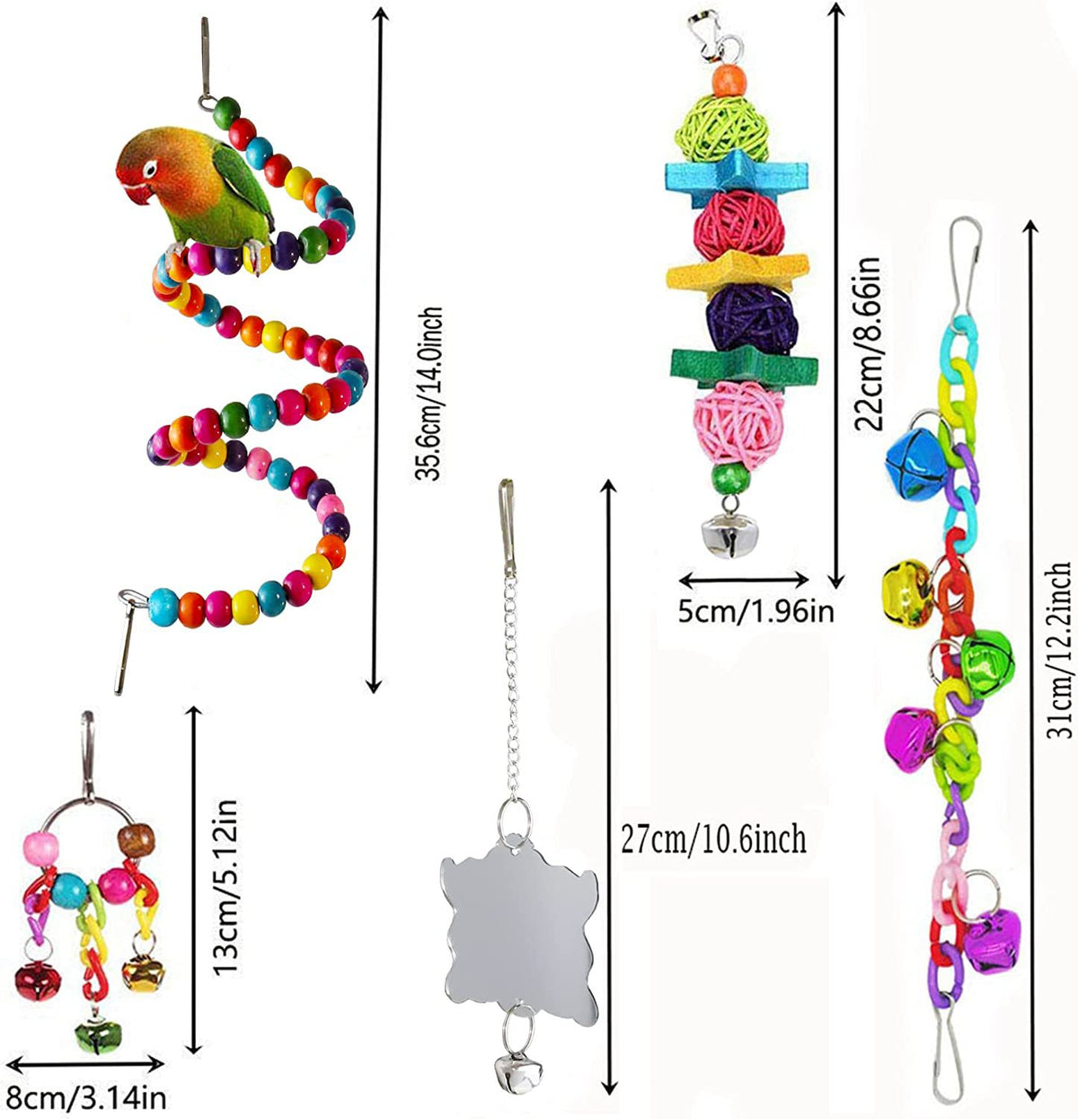 7PC Jouets pour perroquet Accessoires de cage d'oiseau