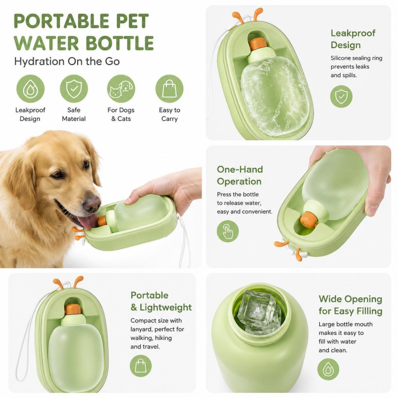 Bouteille d'eau portable pour animaux de compagnie avec des bois mignons