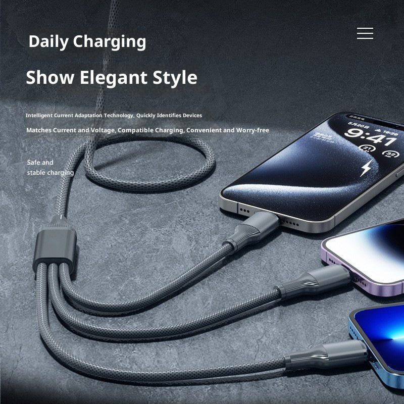 One-to-three fast charging data cable