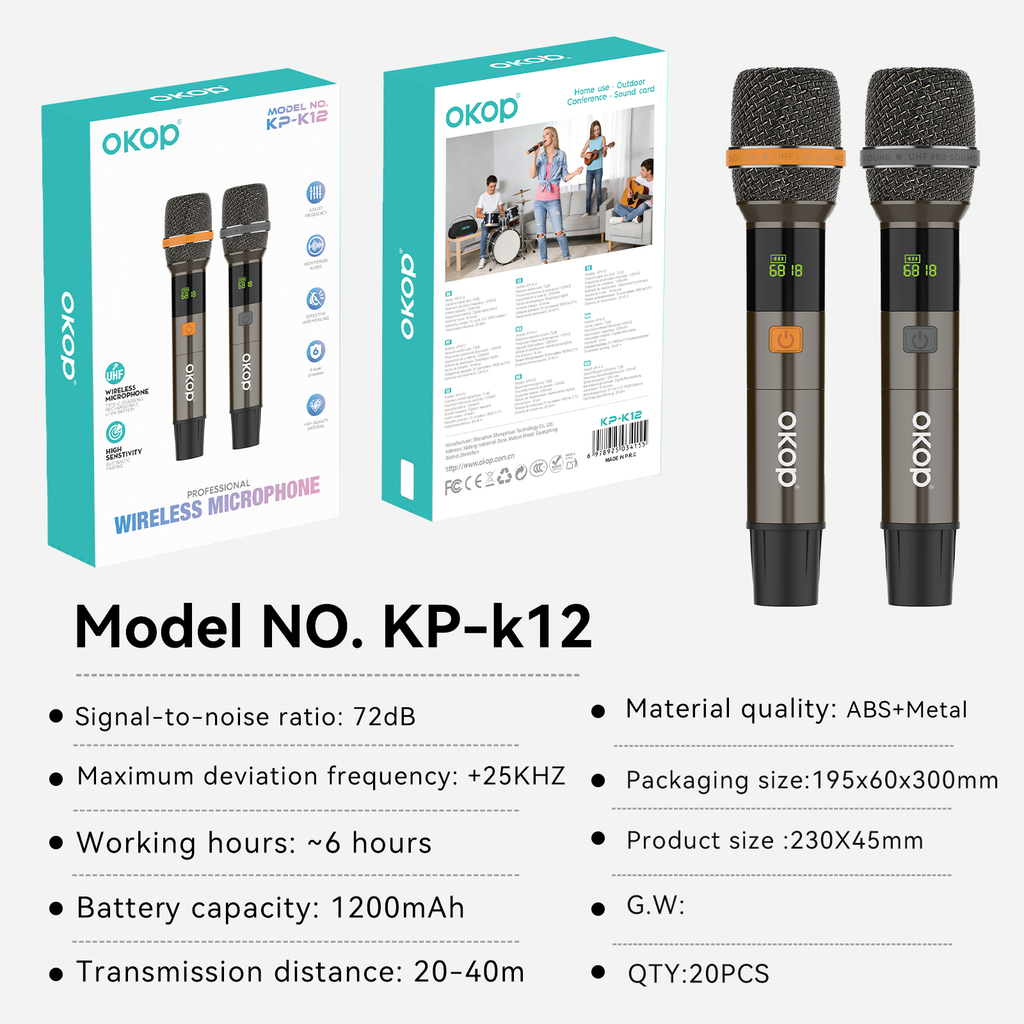KP-10 11 12 Microphone sans fil universel 2.4G le plus vendu1 à 2 micros portables