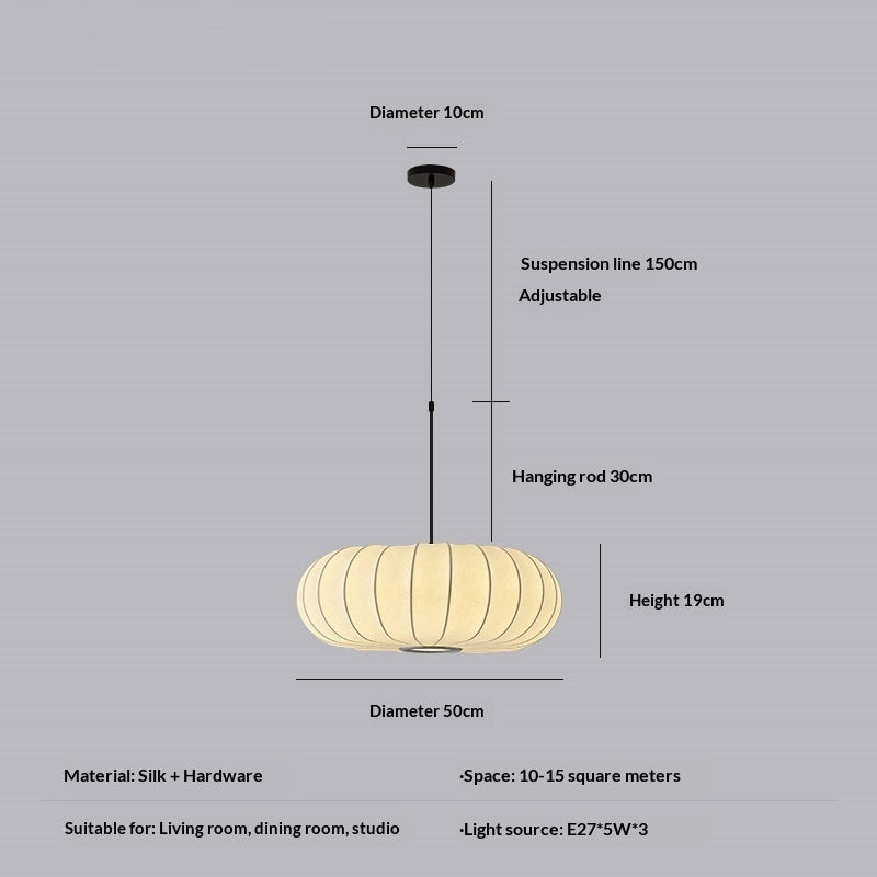 Lampe artistiqueLumière pendentif en soie et citrouille dans le style japonais Wabi-Sabi