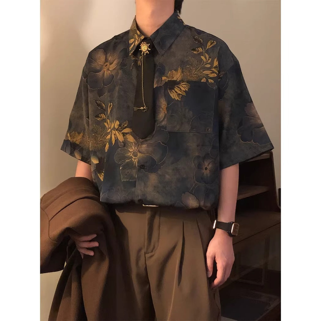 Haut à manches courtes, imprimé à la mode homme