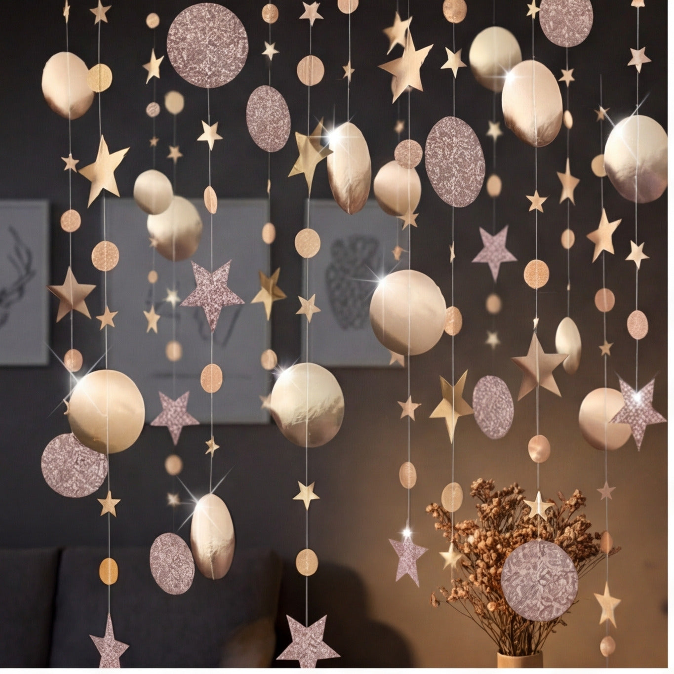 Ensemble de 5 décorations de couronnes rondes de Champagne - Décorations de mur et de table polyvalentes
