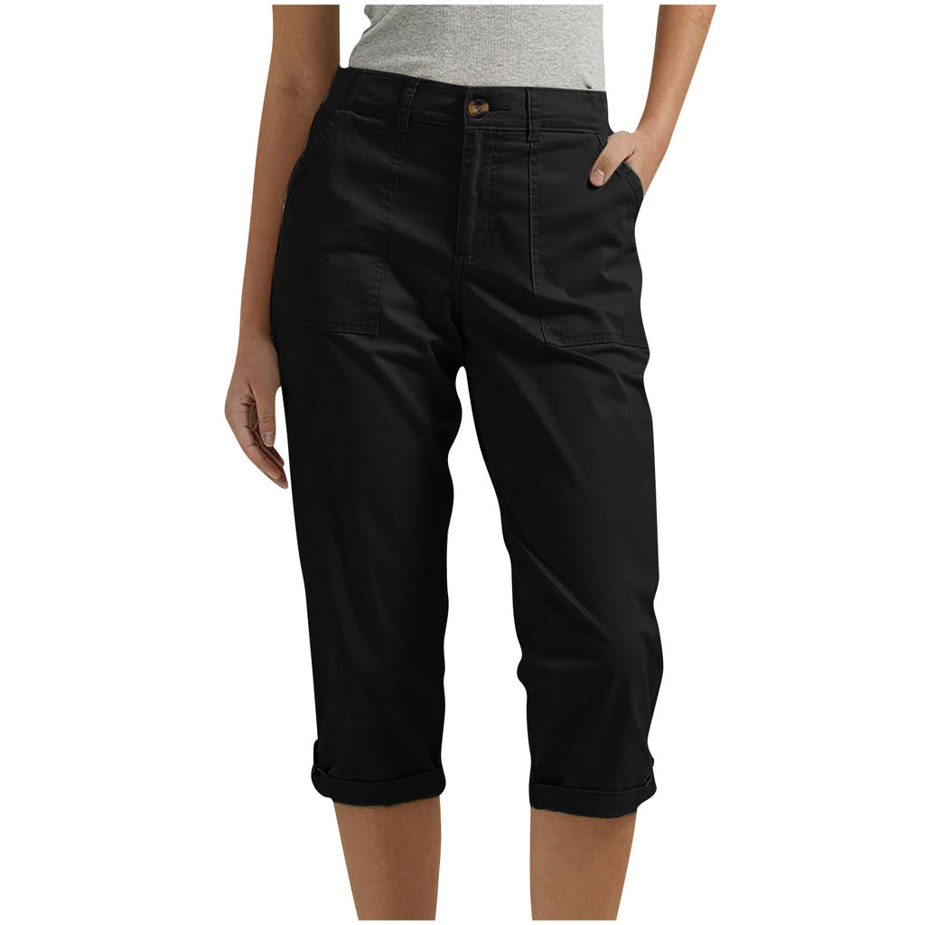 Vêtements de travail en couleur solide pour femmes Pantalons taille bouton Pantalons oreille Design Pantalons de jambes courbés pour femmes