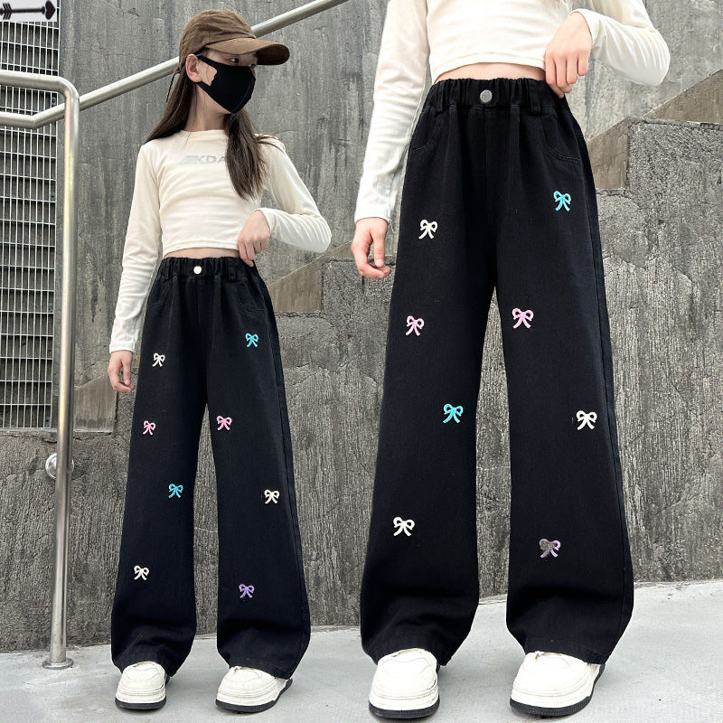 Style occidental Pantalons à jambes larges Jeans droits d'automne pour enfants