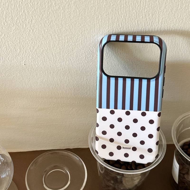 Cas de téléphone à point rayé Polka avec support et fixation magnétique