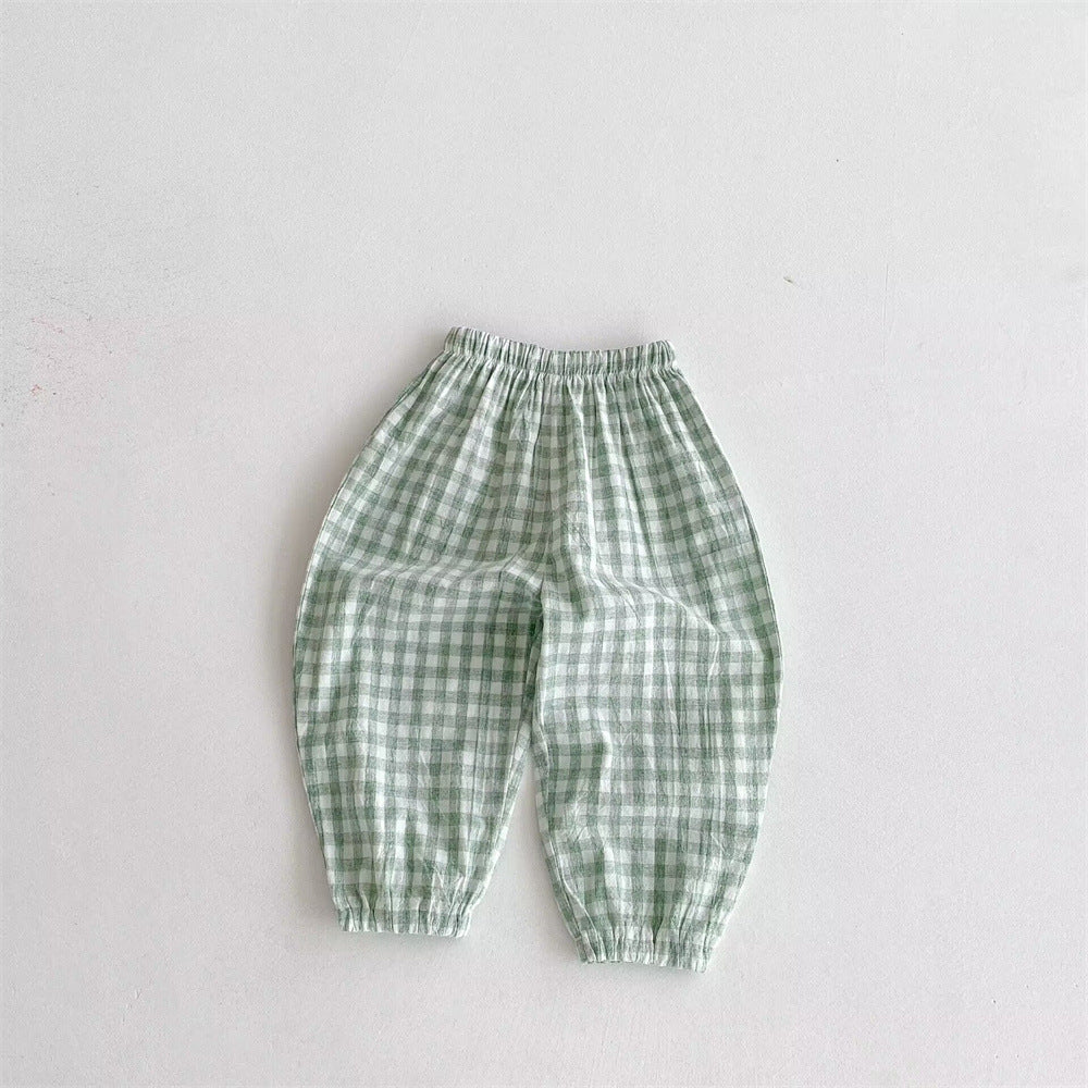 Danss Summer Pantalon de Plaid pour enfants Style mince de lin