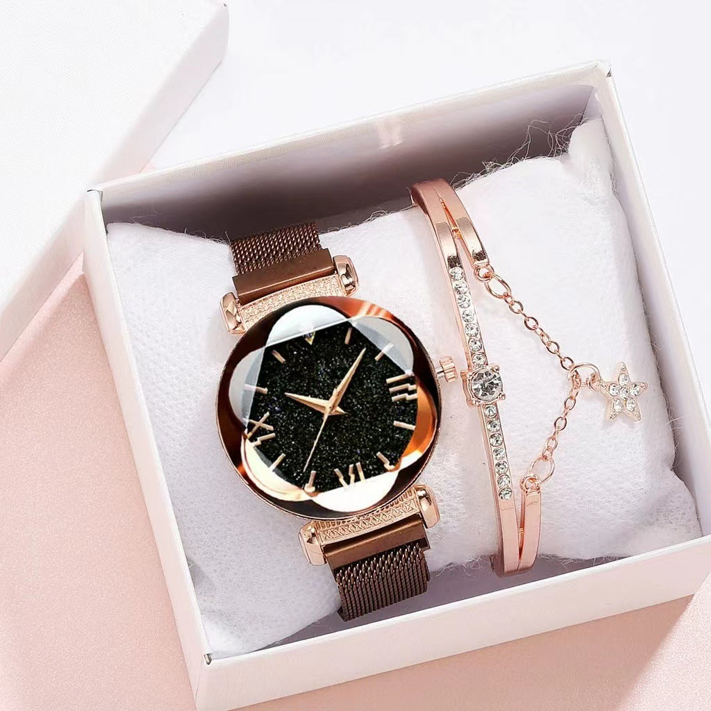 Magnetic-steel Starry Sky Montres pour femmes de style romain avec bracelet milanais polyvalent