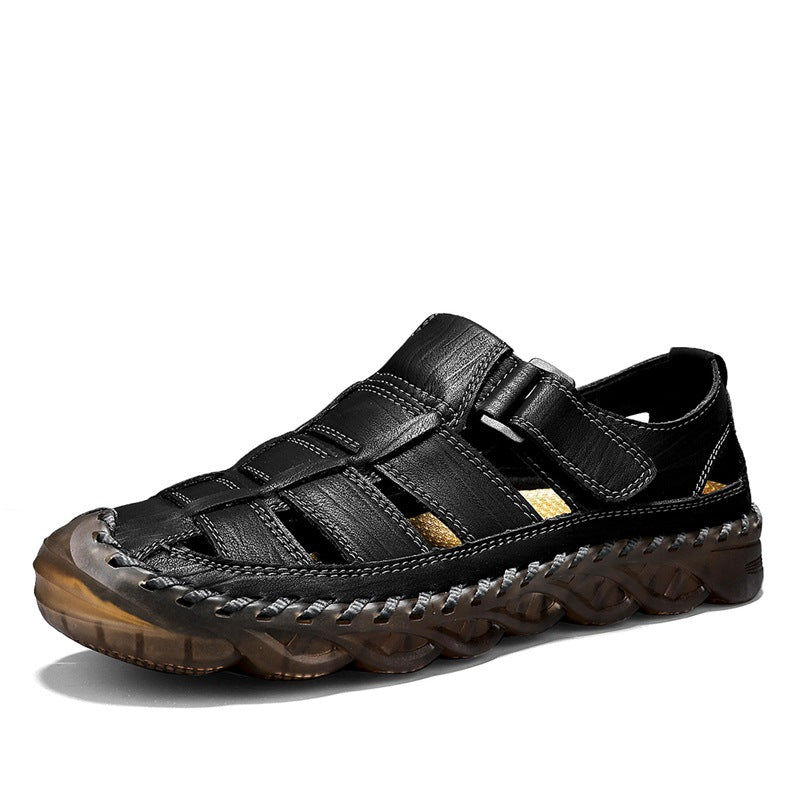 Hommes Plage Sandales Outdoor Casual Leather Close-Toe Chaussures Respirantes résistants à l'usure pour M