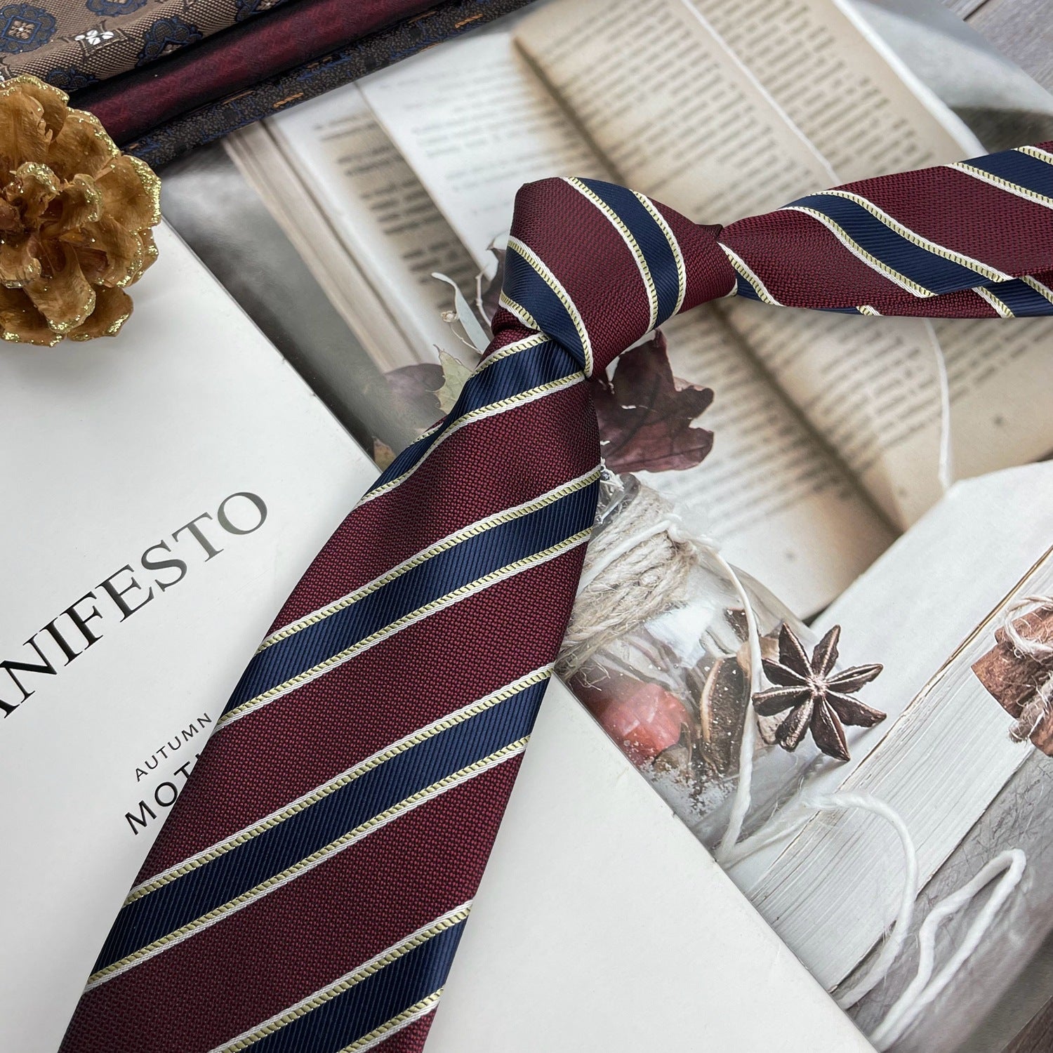 Retro Coffee Color Orange Red Striped Tie Hand Hit 8CM Hommes