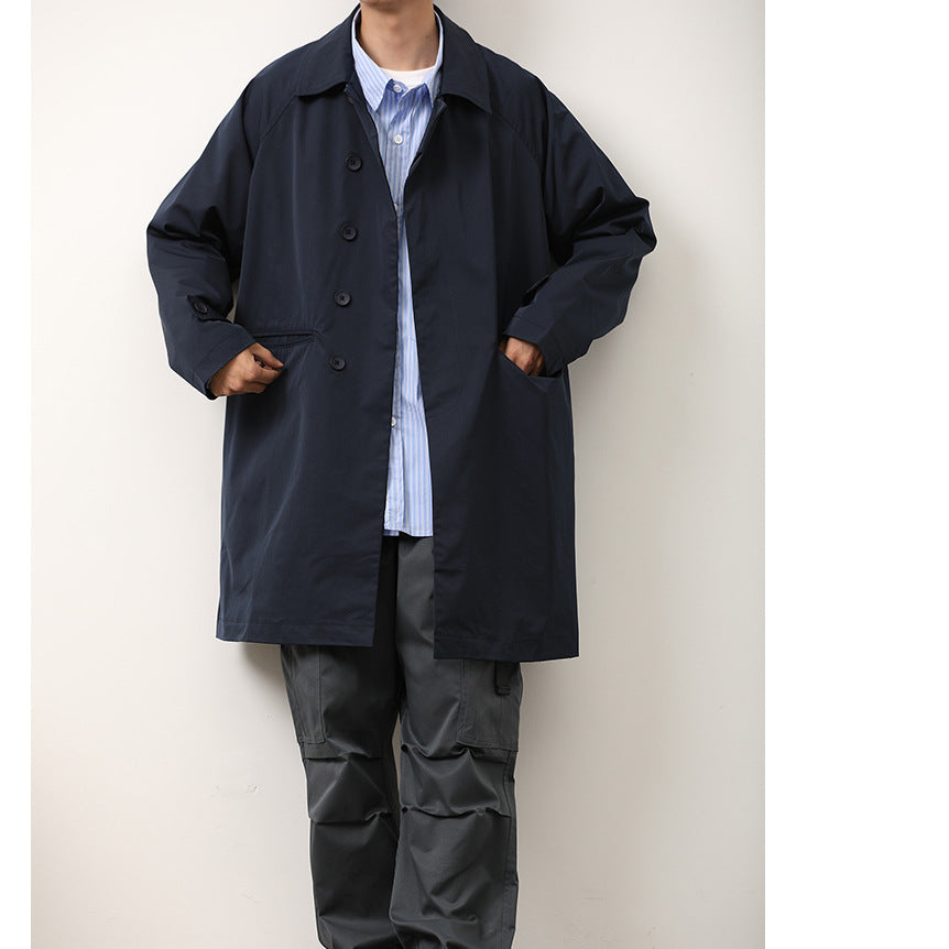 Style japonais Solide-couleur Hommes Loose-fitting Casual Basic Springautumn Trench Coat