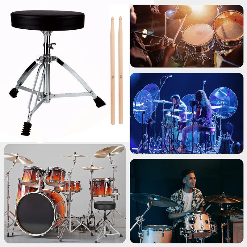 Siège de trône de tambour rembourré noir réglable avec drumsticks en bois d'érable