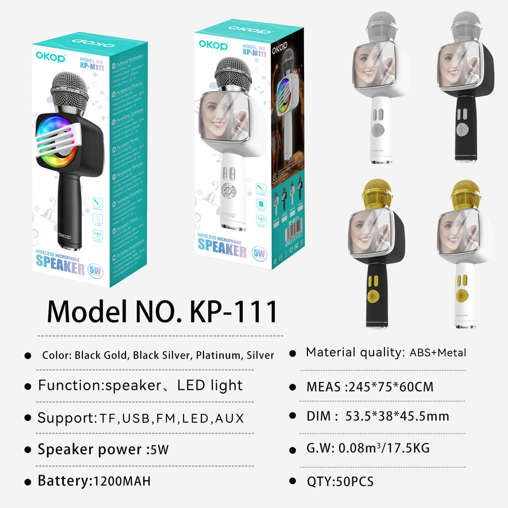 KP-M111 Microphone Bluetooth sans fil Accueil Karaoke Speaker Condenser Mic All-in-One In-Sto