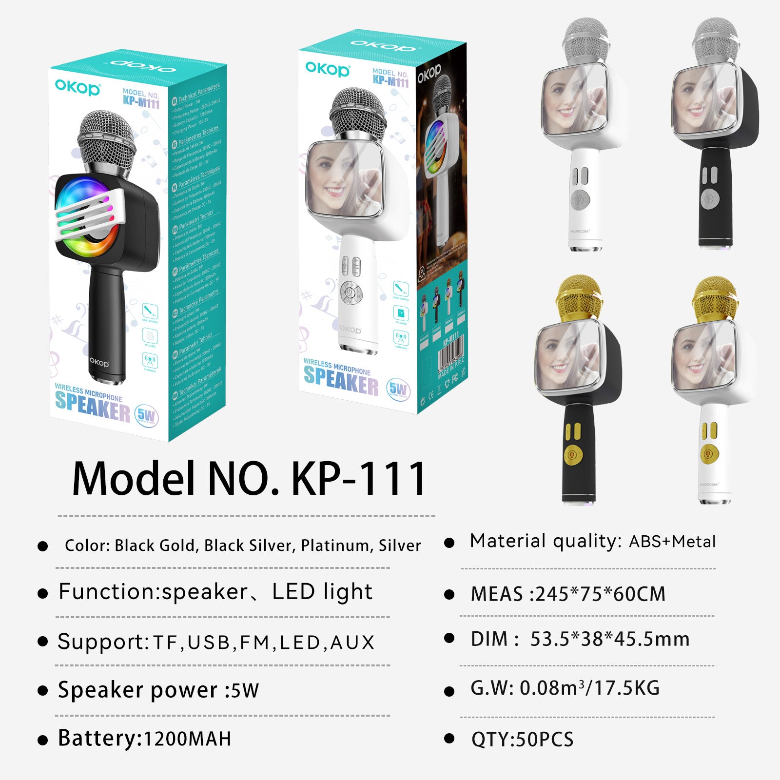 KP-M111 Microphone Bluetooth sans fil Accueil Karaoke Speaker Condenser Mic All-in-One In-Sto