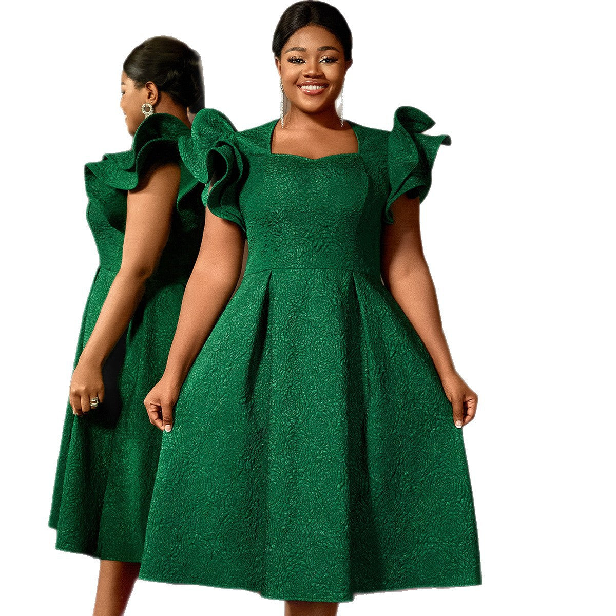 Feuille de lotus Manches tridimensionnelles A- Robe de soirée minceur