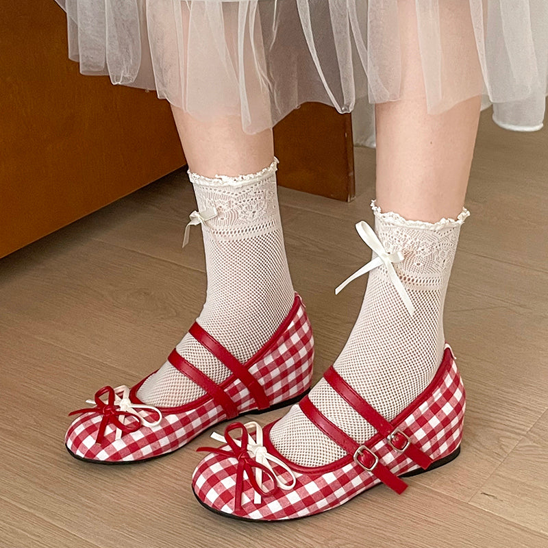 Femmes Sweet Preppy Deux Strap Mini Bow Mary Jane Flat Shoes Matching Daily
