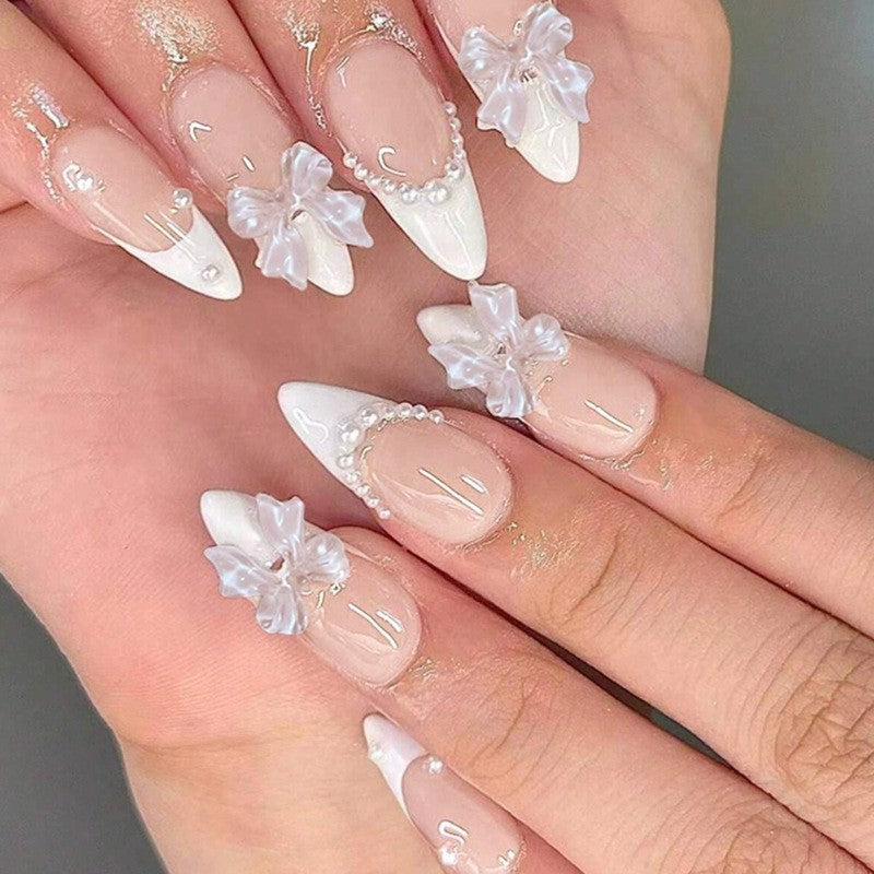 Portable courte Leopard-print Contraste couleur Bow Fake Nails Tip-style