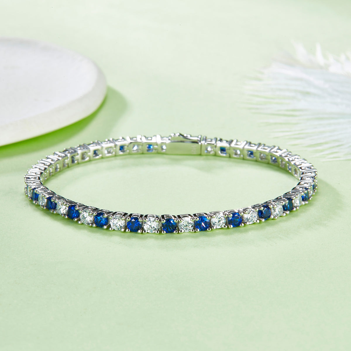 S925 Argent Sterling 3x3mm Lab-Grown Gemstone Bracelet de tennis pour femmes 16.5cm 8.6g Bl Rouge