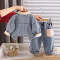 Ensemble de trois pièces en denim élégant à manches longues pour garçon