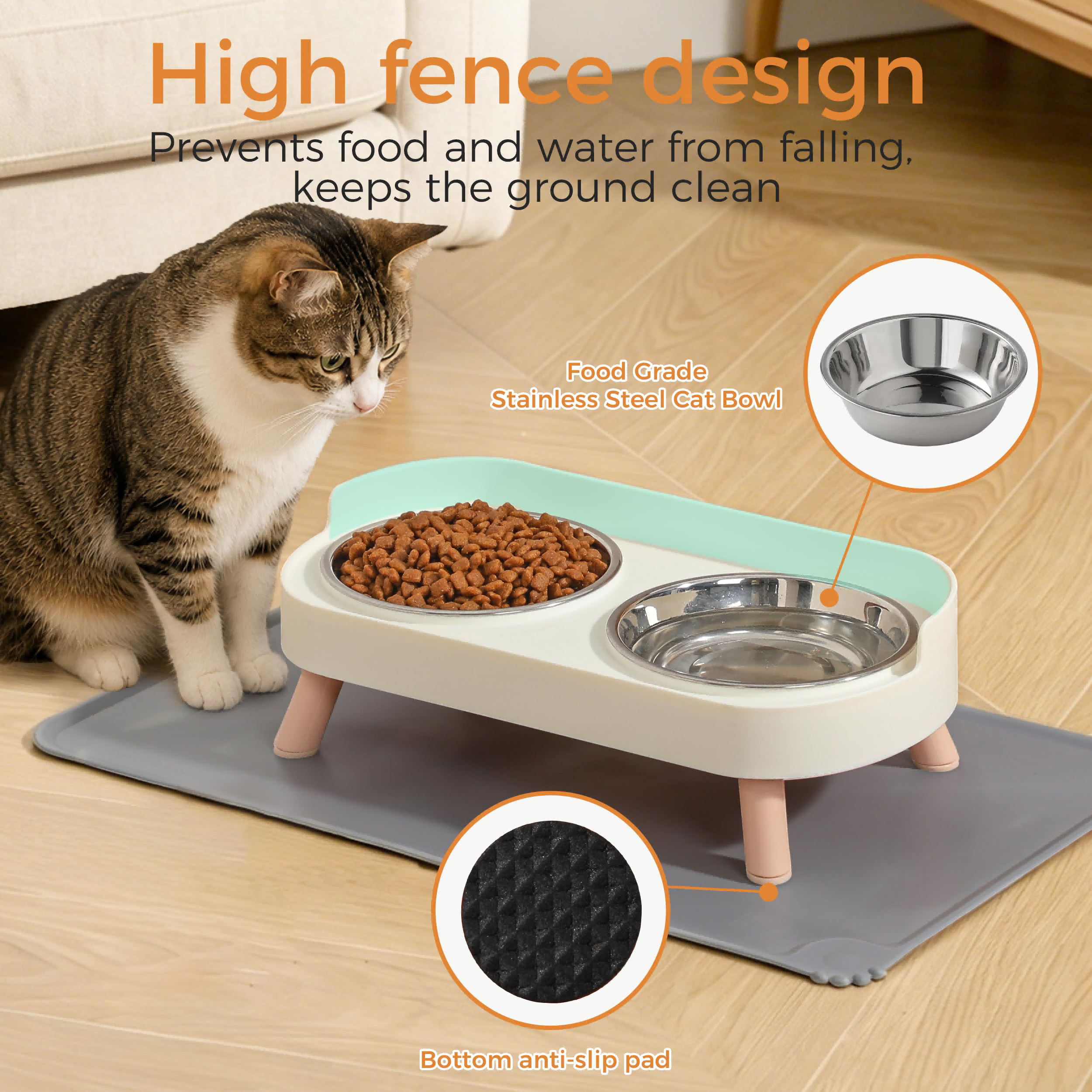 Ensemble de bols pour chats élevés - Ensemble de nourriture pour chats élevés et de bol d'eau avec support antidérapant - Aliments pour animaux de com