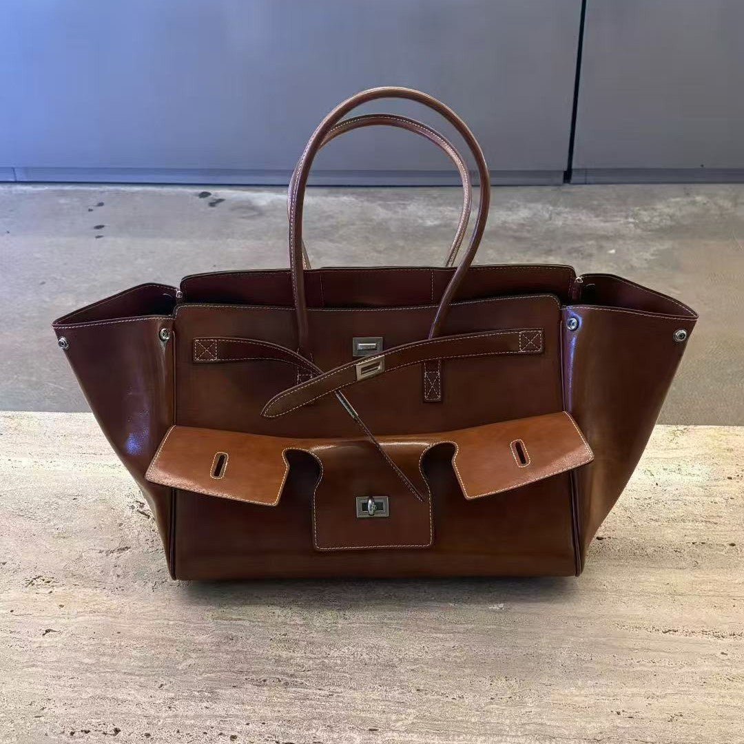 Grand-Capacité Neutre-Style Tote Wing véritable sac de moto en cuir