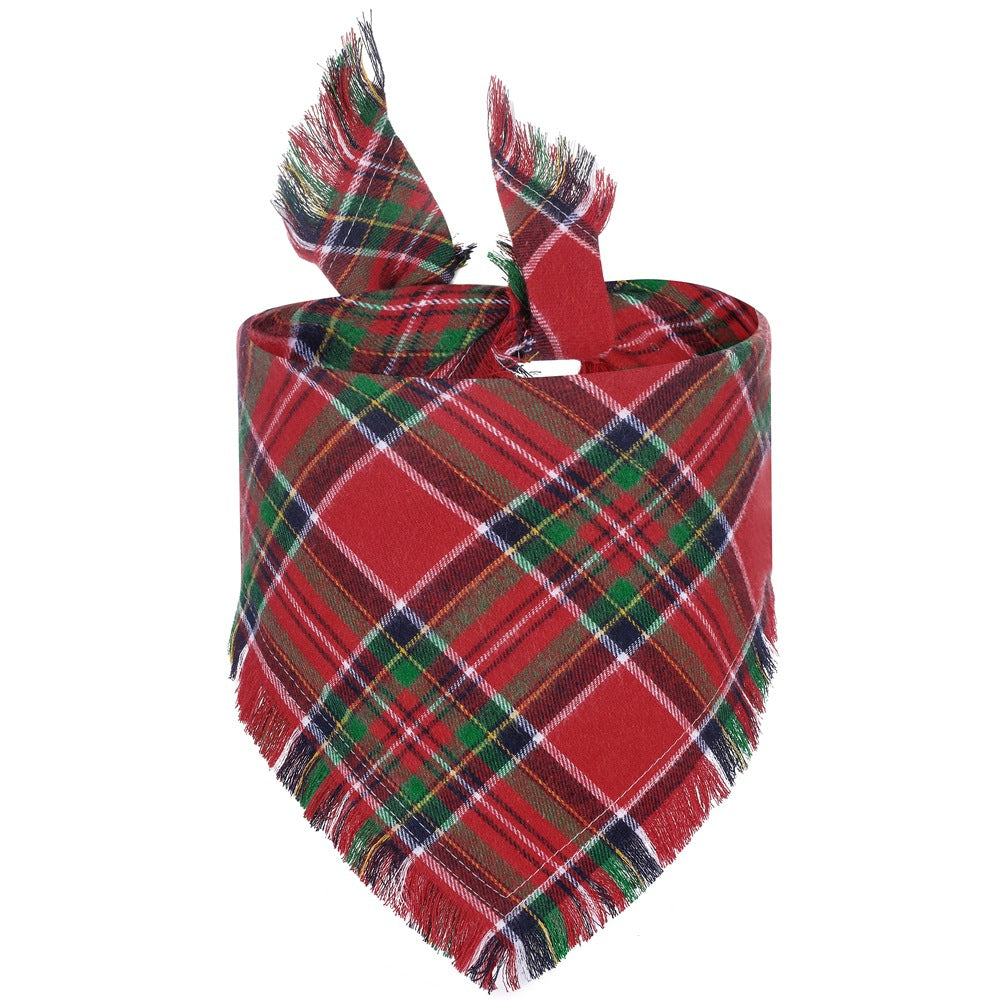 Bandana de chien d'automne Vivant avec des bords de tassels Classic Plaid Triangle Dog Apparel Accessori