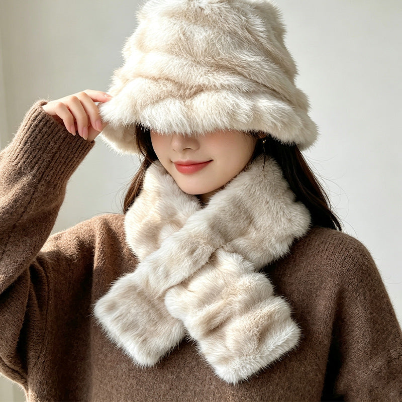 Chapeau chaud d'hiver et jeu d'écharpe - Fashionable et polyvalent peluche écharpe extérieure froide protéger